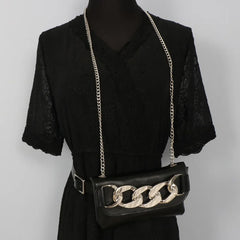 Mini Phone Waist Pack Women Chain Decorated Fanny Pack PU Leather Belt