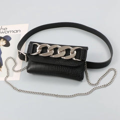 Mini Phone Waist Pack Women Chain Decorated Fanny Pack PU Leather Belt