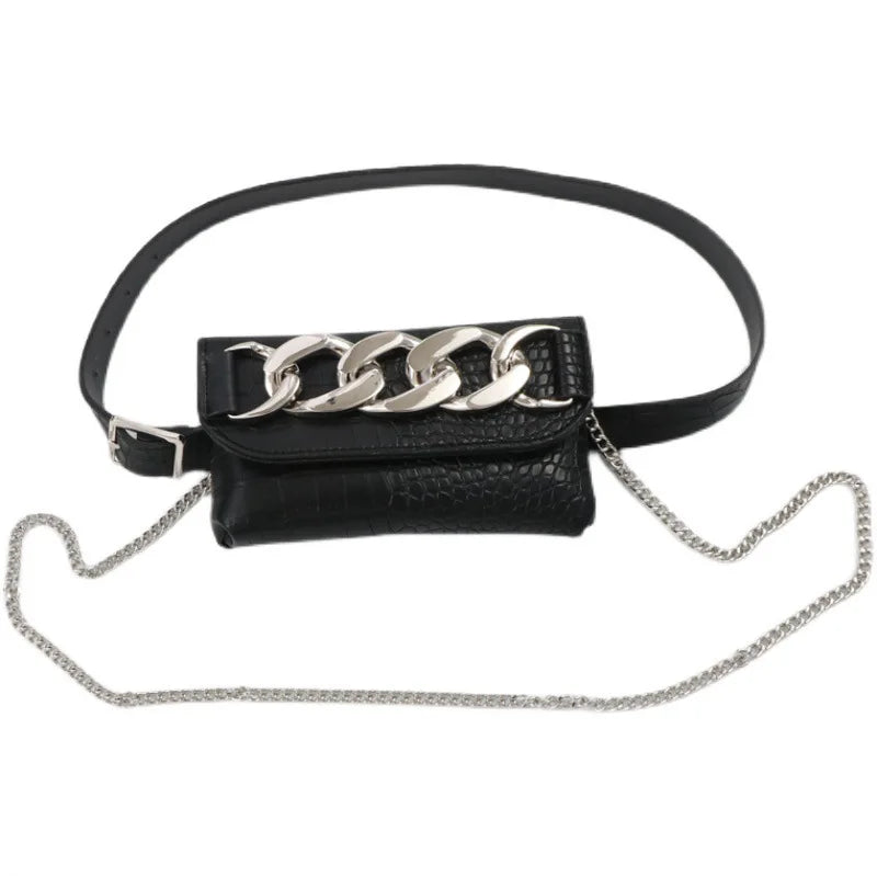 Mini Phone Waist Pack Women Chain Decorated Fanny Pack PU Leather Belt