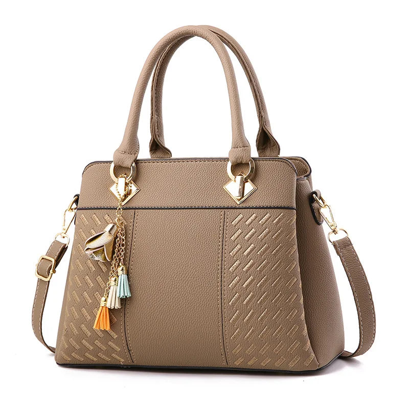 Women's PU Leather Shoulder Bag Tassel Handbag Crossbody Zipper Closure