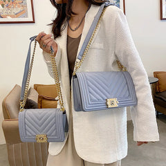 European Style Women's Shoulder Bag Stripes Lock Chain Large Capacity