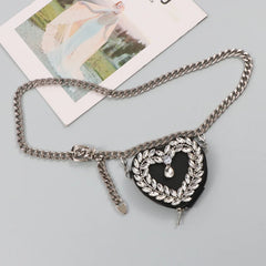 Women Mini Fanny Pack Heart Rhinestone Waist Bag Metal Chain Belt