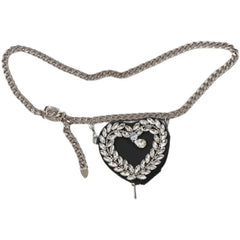 Women Mini Fanny Pack Heart Rhinestone Waist Bag Metal Chain Belt