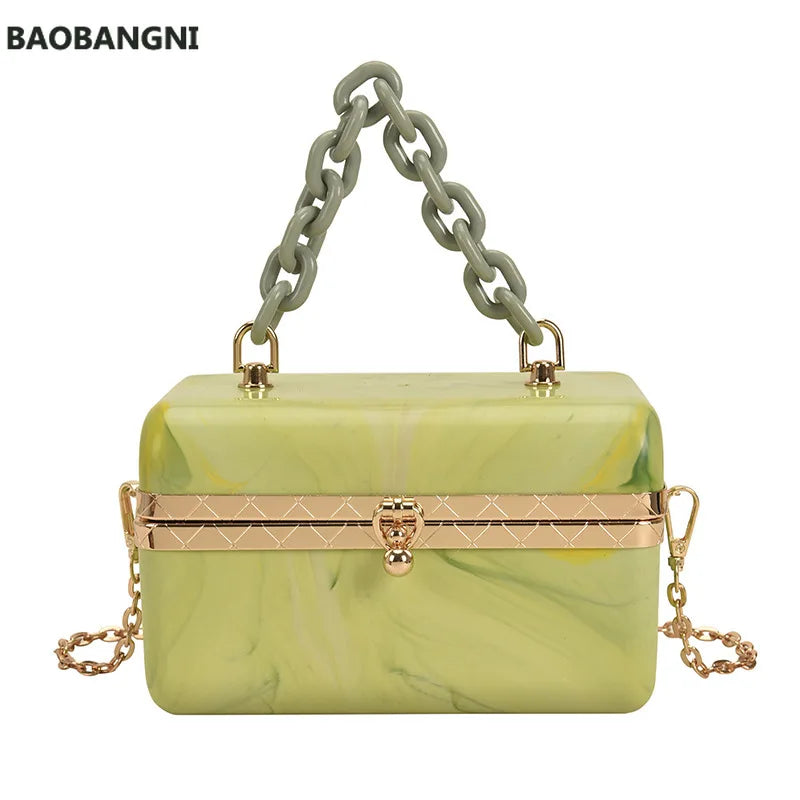 Retro Acrylic Box Bag with Chain One-shoulder Messenger Handbags