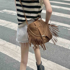 Rivet Fringe Tassel Messenger Bag Women Hobo Shoulder Bags Crossbody Handbag