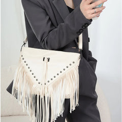Rivet Fringe Messenger Bag Women Hobo Crossbody Handbag