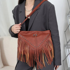 Rivet Fringe Messenger Bag Women Hobo Crossbody Handbag