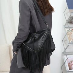 Rivet Fringe Messenger Bag Women Hobo Crossbody Handbag