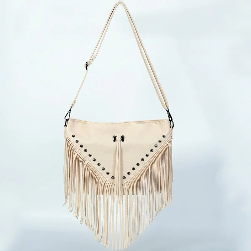 Rivet Fringe Tassel Messenger Bag Women Hobo Shoulder Bags Crossbody Handbag
