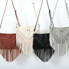 Rivet Fringe Messenger Bag Women Hobo Crossbody Handbag