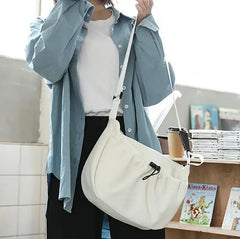 Wild Drawstring Broadband Shoulder Bag, Casual Crossbody Bag
