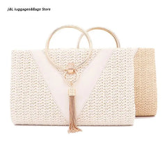 Evening Dinner Tassel Clutch Straw Bag Crossbody Ring Handle Banquet