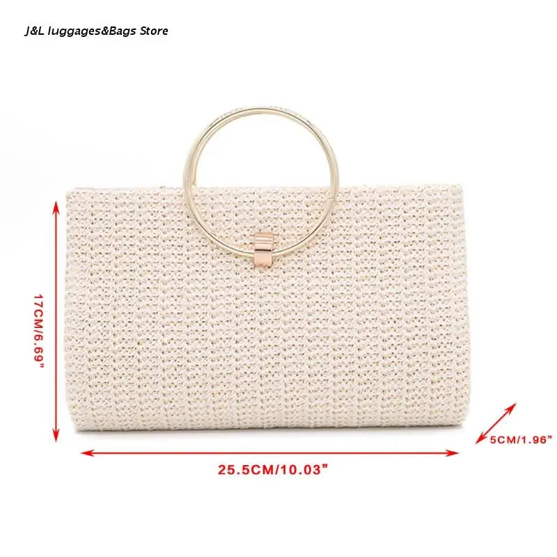 Evening Dinner Tassel Clutch Straw Bag Crossbody Ring Handle Banquet