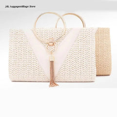 Evening Dinner Tassel Clutch Straw Bag Crossbody Ring Handle Banquet