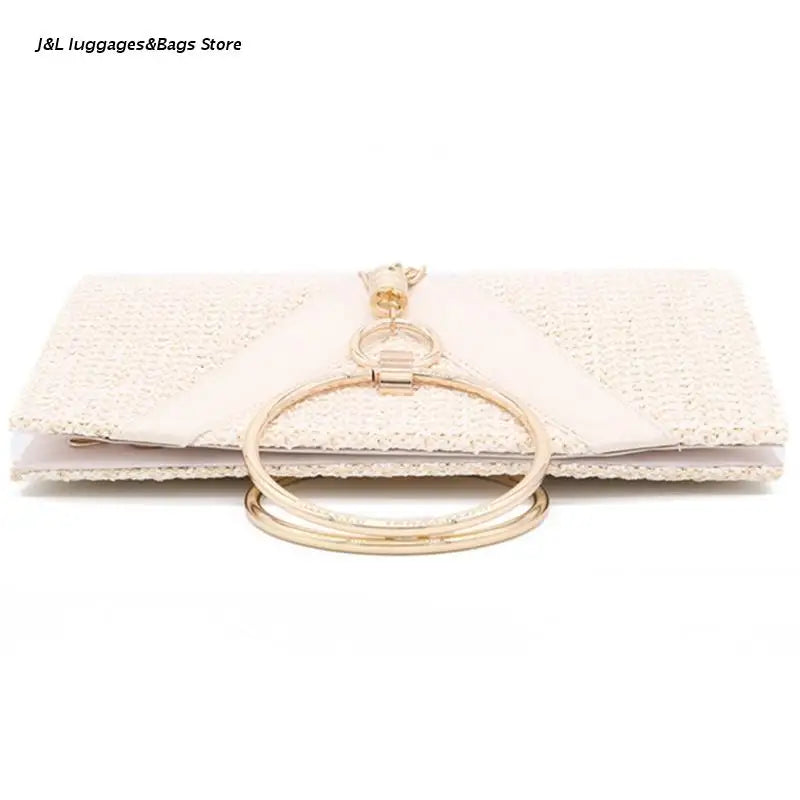Evening Dinner Tassel Clutch Straw Bag Crossbody Ring Handle Banquet