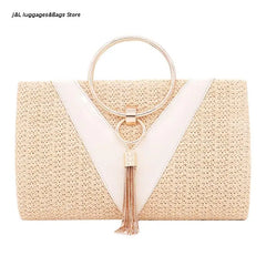Evening Dinner Tassel Clutch Straw Bag Crossbody Ring Handle Banquet