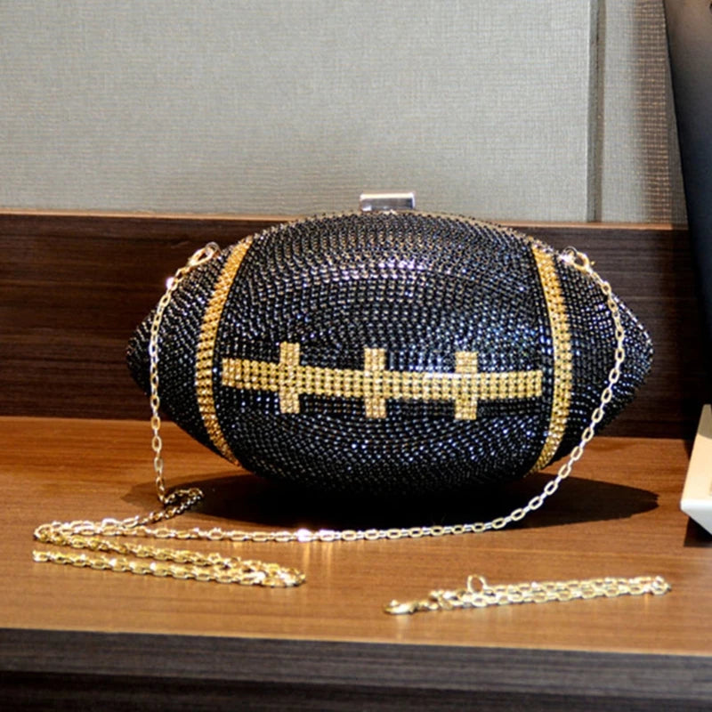 Rugby Ellipse Ball Clutch Purses for Women Evening Rhinestone