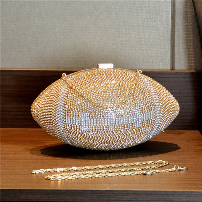 Rugby Ellipse Ball Clutch Purses for Women Evening Rhinestone