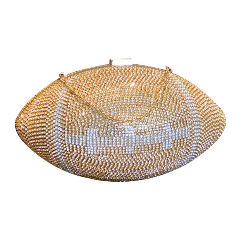 Rugby Ellipse Ball Clutch Purses for Women Evening Rhinestone