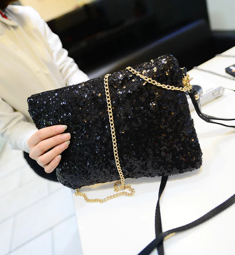 Evening Party Glitter Shoulder Bag with Zipper Chain Strap