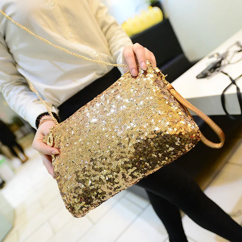 Evening Party Glitter Shoulder Bag with Zipper Chain Strap
