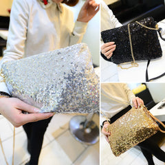 Evening Party Golden Glitter Shoulder Bag Club Handbags Sequins Zipper Chain