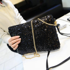 Evening Party Golden Glitter Shoulder Bag Club Handbags Sequins Zipper Chain