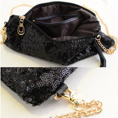 Evening Party Golden Glitter Shoulder Bag Club Handbags Sequins Zipper Chain