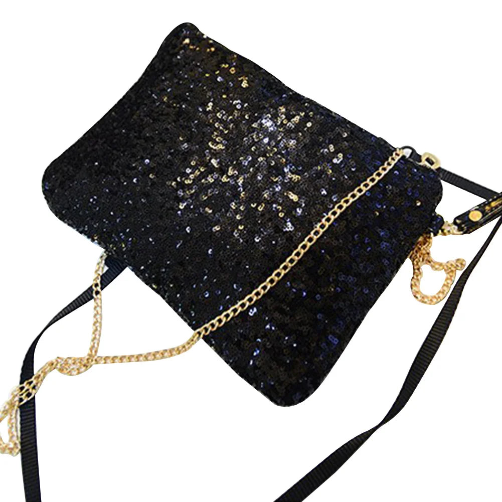 Evening Party Golden Glitter Shoulder Bag Club Handbags Sequins Zipper Chain