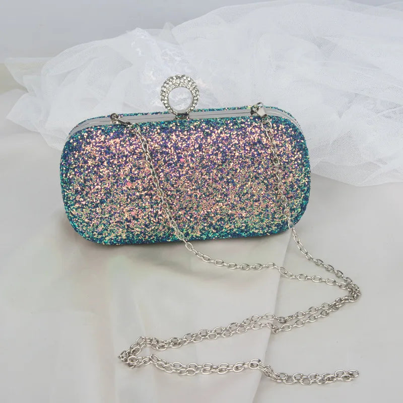 Evening Pink Clutch Purse Women Bling Sequins Handbags Crossbody Small Bag