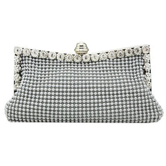 Vintage Silver Glitter Bead Evening Clutch Bag Bridal Purse