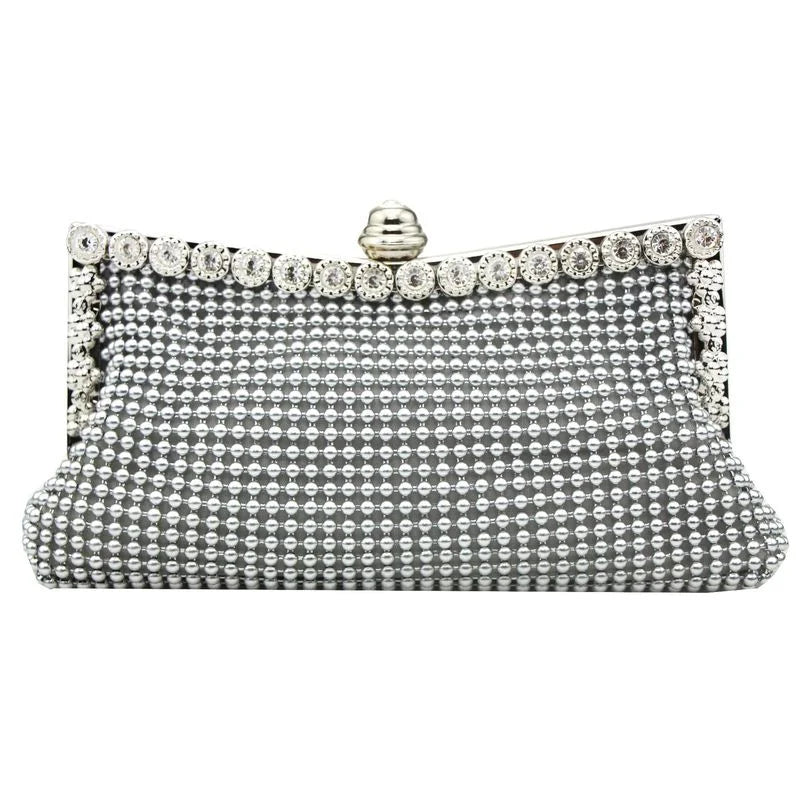 Glitter Bead Party Clutch Silver Handbag Vintage Bridal Purse