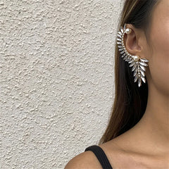 Crystal Pearl Set Auger Ears Hang Leaves Clip Earrings