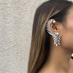 Crystal Pearl Set Auger Ears Hang Leaves Clip Earrings