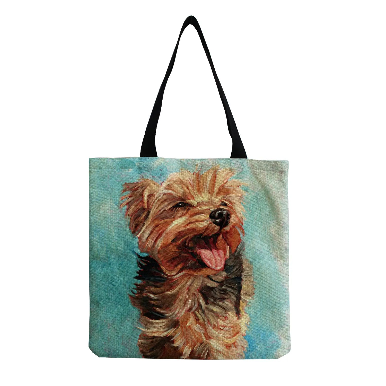 Oil Painting Dog Print Shopping Bag Pug Retriever Shoulder Handbag