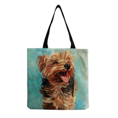 Oil Painting Dog Print Shopping Bag Pug Retriever Shoulder Handbag