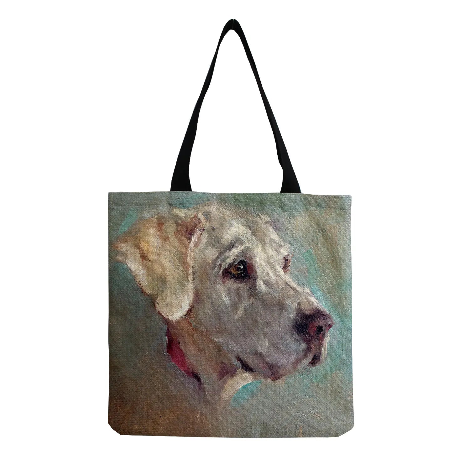 Oil Painting Dog Print Shopping Bag Pug Retriever Shoulder Handbag