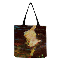 Oil Painting Dog Print Shopping Bag Pug Retriever Shoulder Handbag