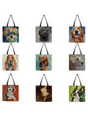 Oil Painting Dog Print Shopping Bag Pug Retriever Shoulder Handbag