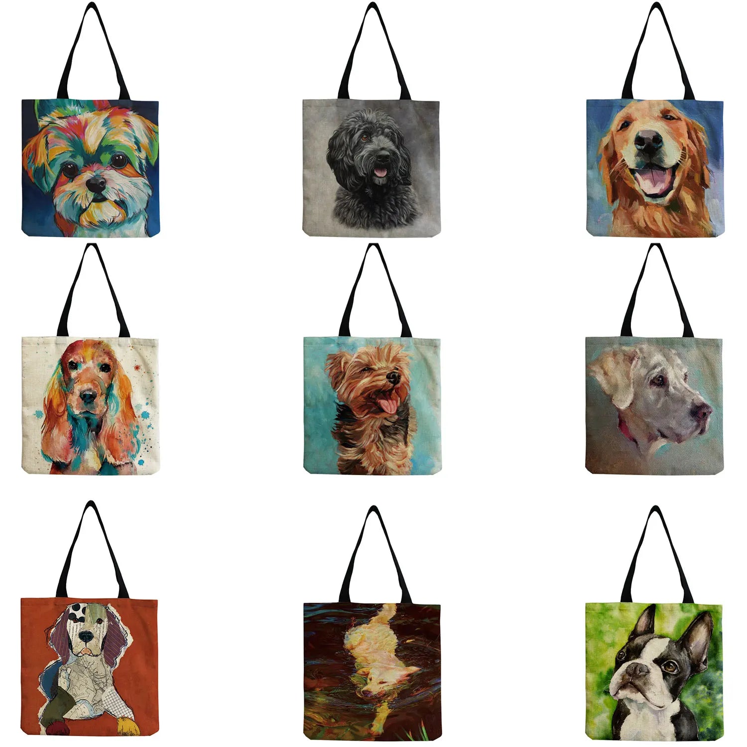 Dog Print Shopping Bags for Groceries - Large Capacity