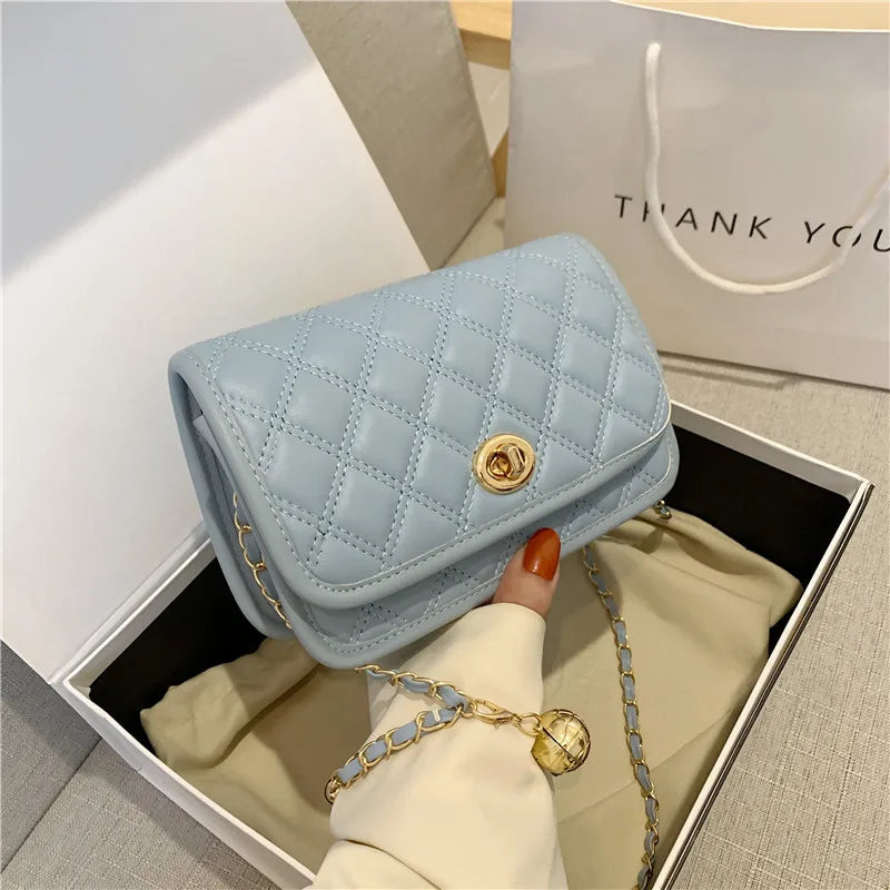 Diamond Lattice Bag Women PU Leather Flap Metal Lock Shoulder Crossbody Bags