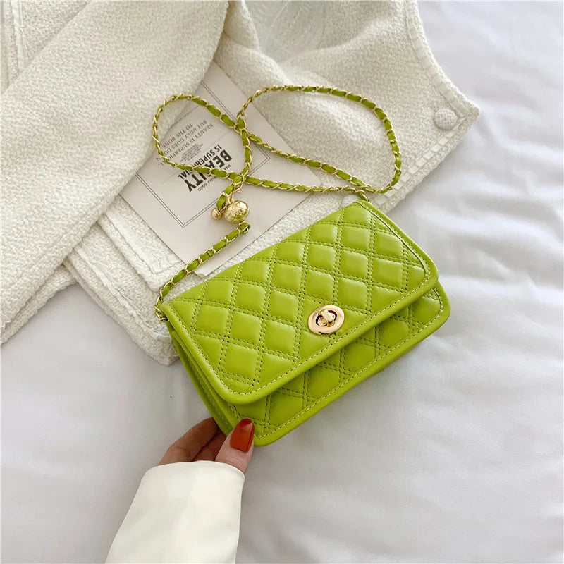 Diamond Lattice Bag Women PU Leather Flap Metal Lock Shoulder Crossbody Bags