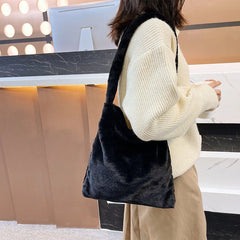 Plush Shoulder Shopping Bag Female Solid Plush Shoulder Bag