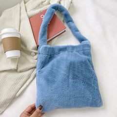 Plush Shoulder Shopping Bag Female Solid Plush Shoulder Bag