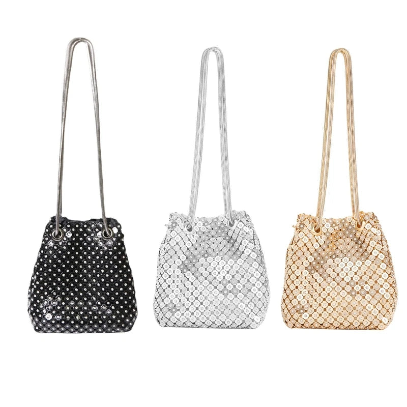 Shining Rhinestone Bucket Bag Crossbody Evening Shoulder Bag