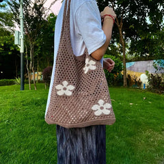 Large Capacity Shoulder Bag for Women - Knitting Holes Handbag Tote Bag