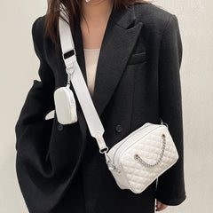 Women PU Leather Chain Shoulder Bag Rhombic Lattice Handbag