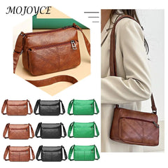 Women PU Leather Shoulder Bag Ladies Embroidery Thread Zipper Bag
