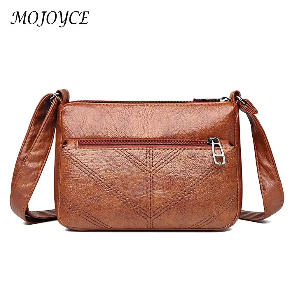 Women PU Leather Shoulder Bag Ladies Embroidery Thread Zipper Bag