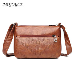 Women PU Leather Shoulder Bag Ladies Embroidery Thread Zipper Bag